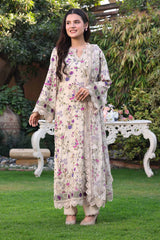 ANEELAS-UNSTITCHED 3PC LAWN PRINTED CHIKAN EMB SUIT-PK-031