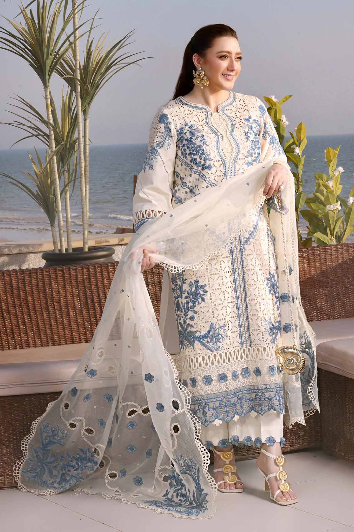 ANEELAS-UNSTITCHED 3PC LAWN EMBROIDERED SUIT-PK-4828