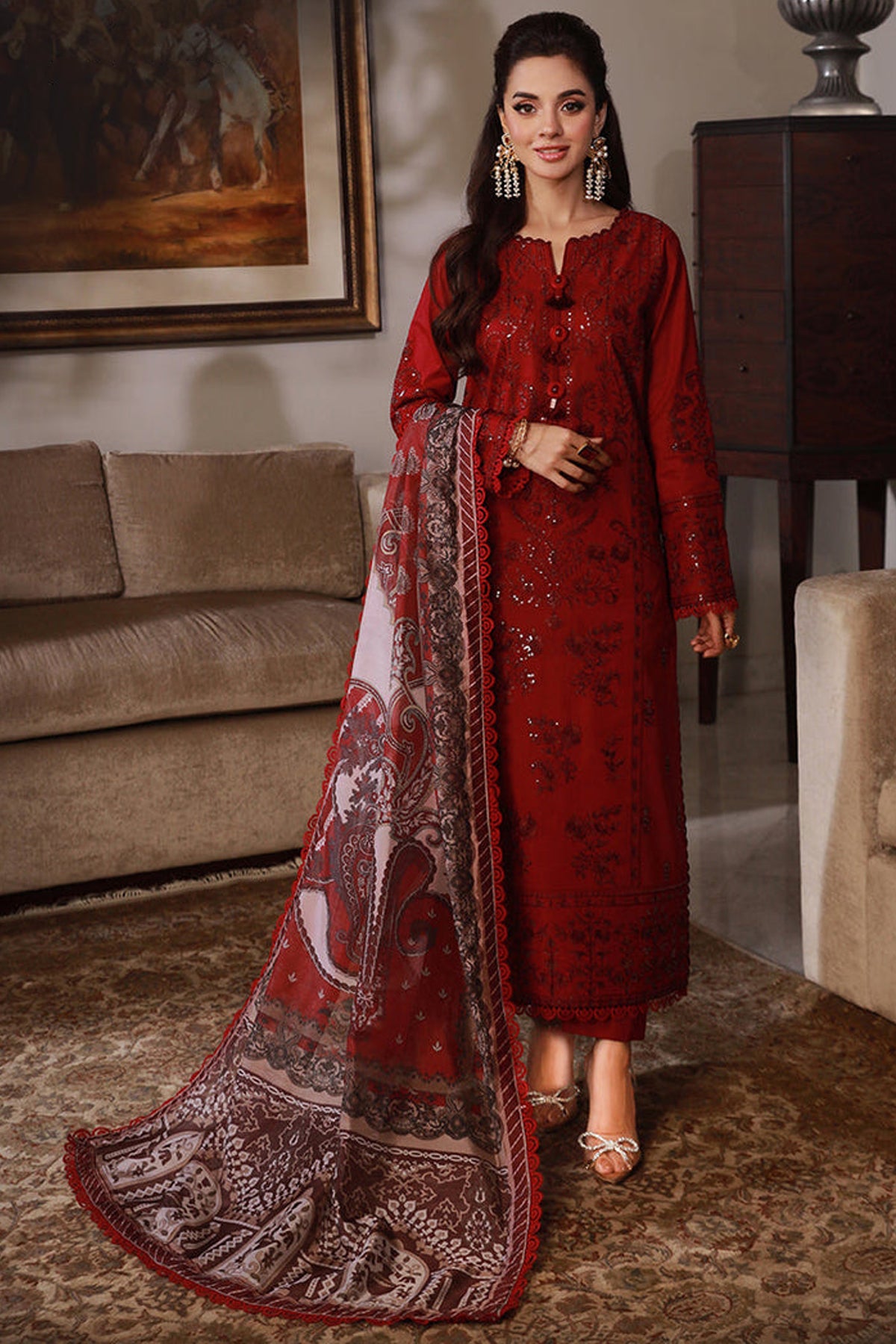ASIM JOFA-UNSTITCHED 3PC DHANAK SEQUIN EMBROIDRED SUIT-PK-5801