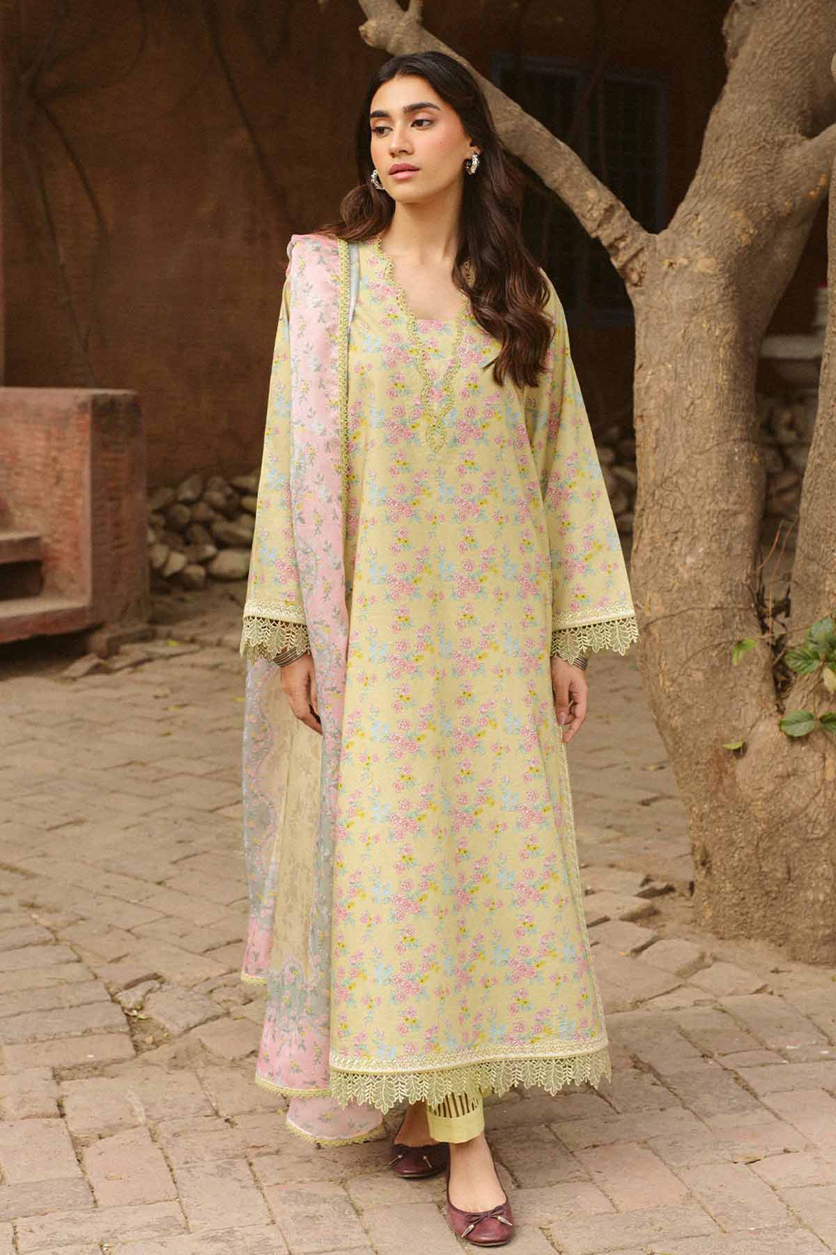 AYZEL-UNSTITCHED 3PC LAWN PRINTED EMB SUIT-PK-055