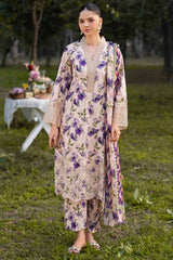 GARNET-UNSTITCHED 3PC LAWN PRINTED EMB SUIT-PK-045