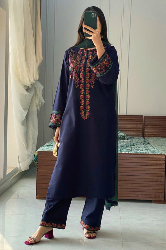 PULK-UNSTITCHED 3PC DHANAK EMBROIDERED SUIT-PK-5761