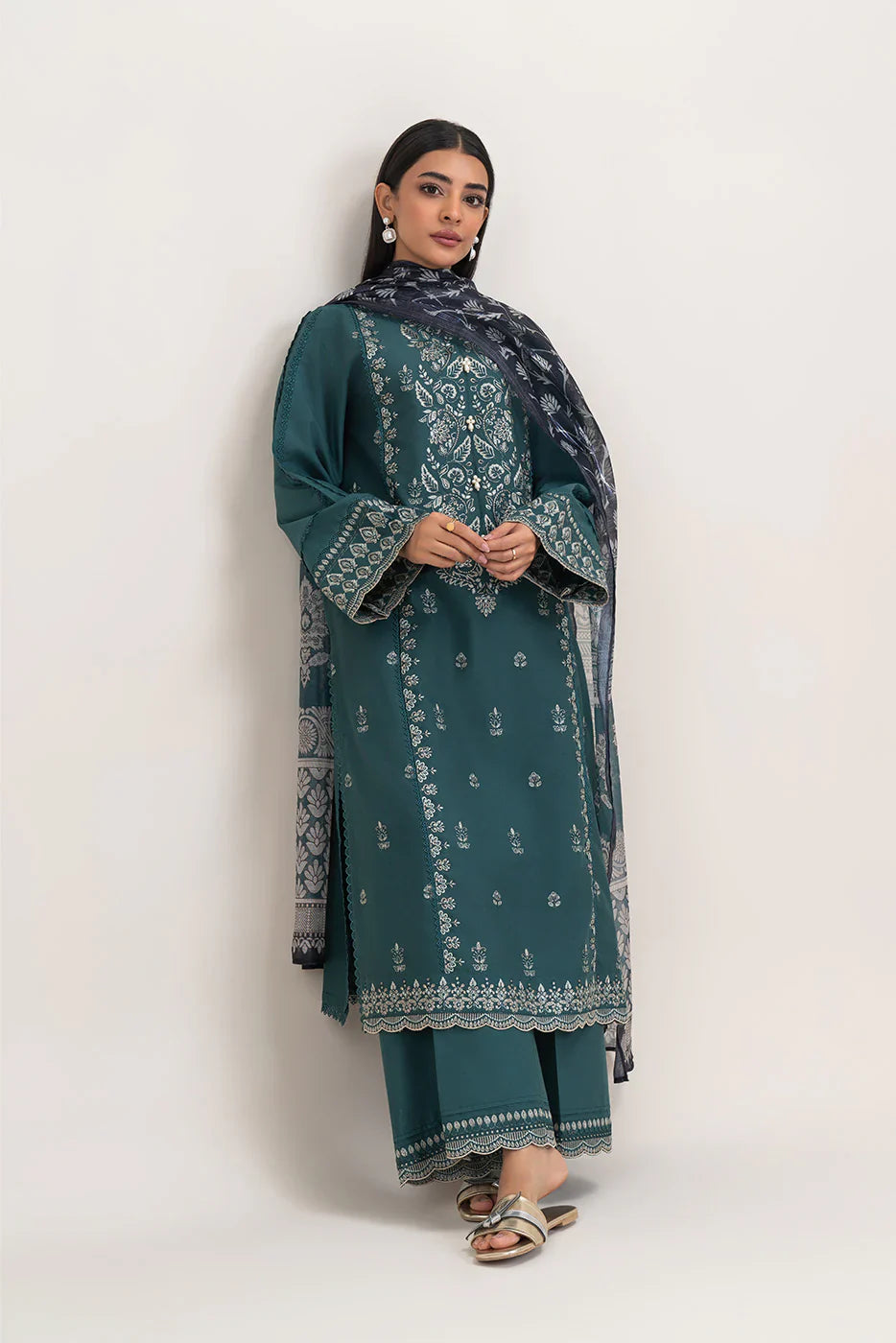 BEECHTREE-UNSTITCHED 3PC DHANAK EMBROIDERED SUIT-PK-5823