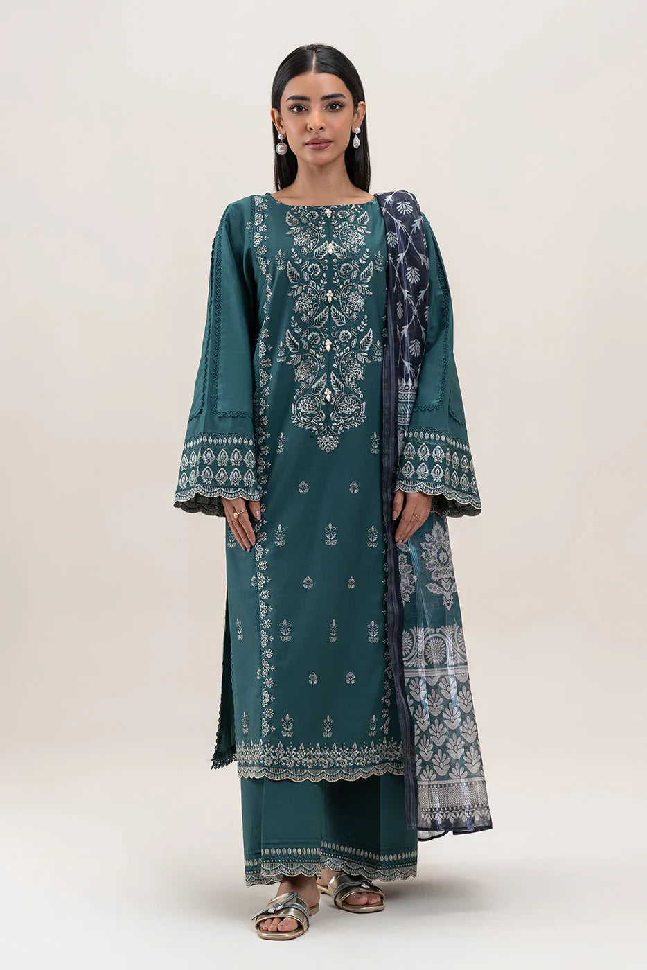 BEECHTREE-UNSTITCHED 3PC DHANAK EMBROIDERED SUIT-PK-5823