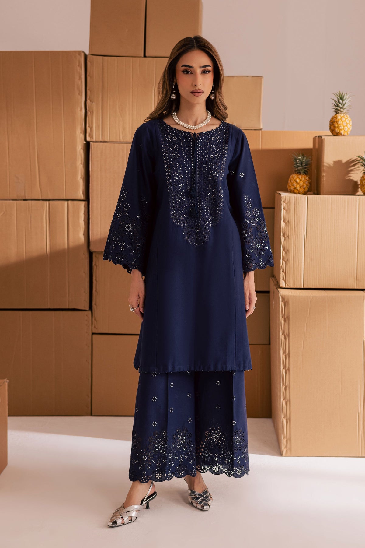 BATIK-UNSTITCHED 2PIECE LAWN SEQUIN & CHIKAN EMB NECKLINE WITH SEQUIN EMB TROUSER-PK-245