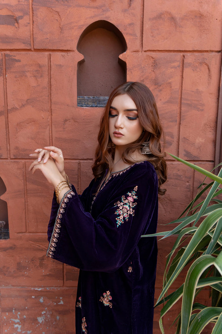 URGE - 2PC VELVET HEAVT EMBROIDERED SHIRT WITH VELEVT EMBROIDERED SLEEVES & VELVET TROUSER-PK-D22 MICROO 9000