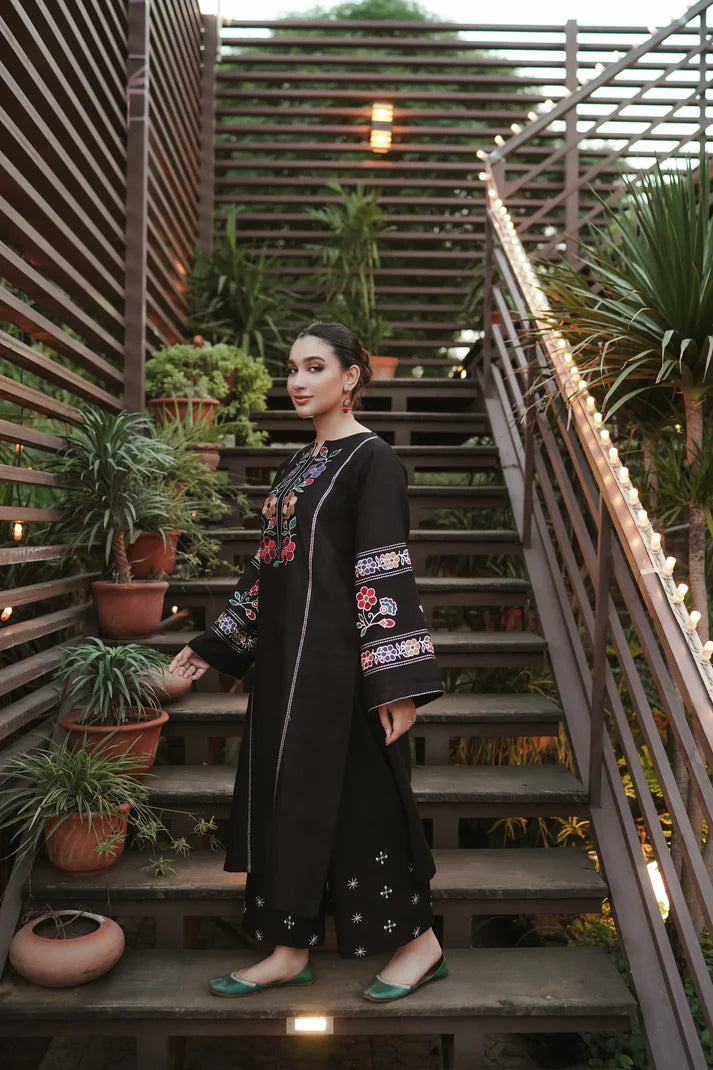 URGE-2PC DHANAK EMBROIDERED SHIRT WITH DHANAK EMB TROUSER-EP-5494