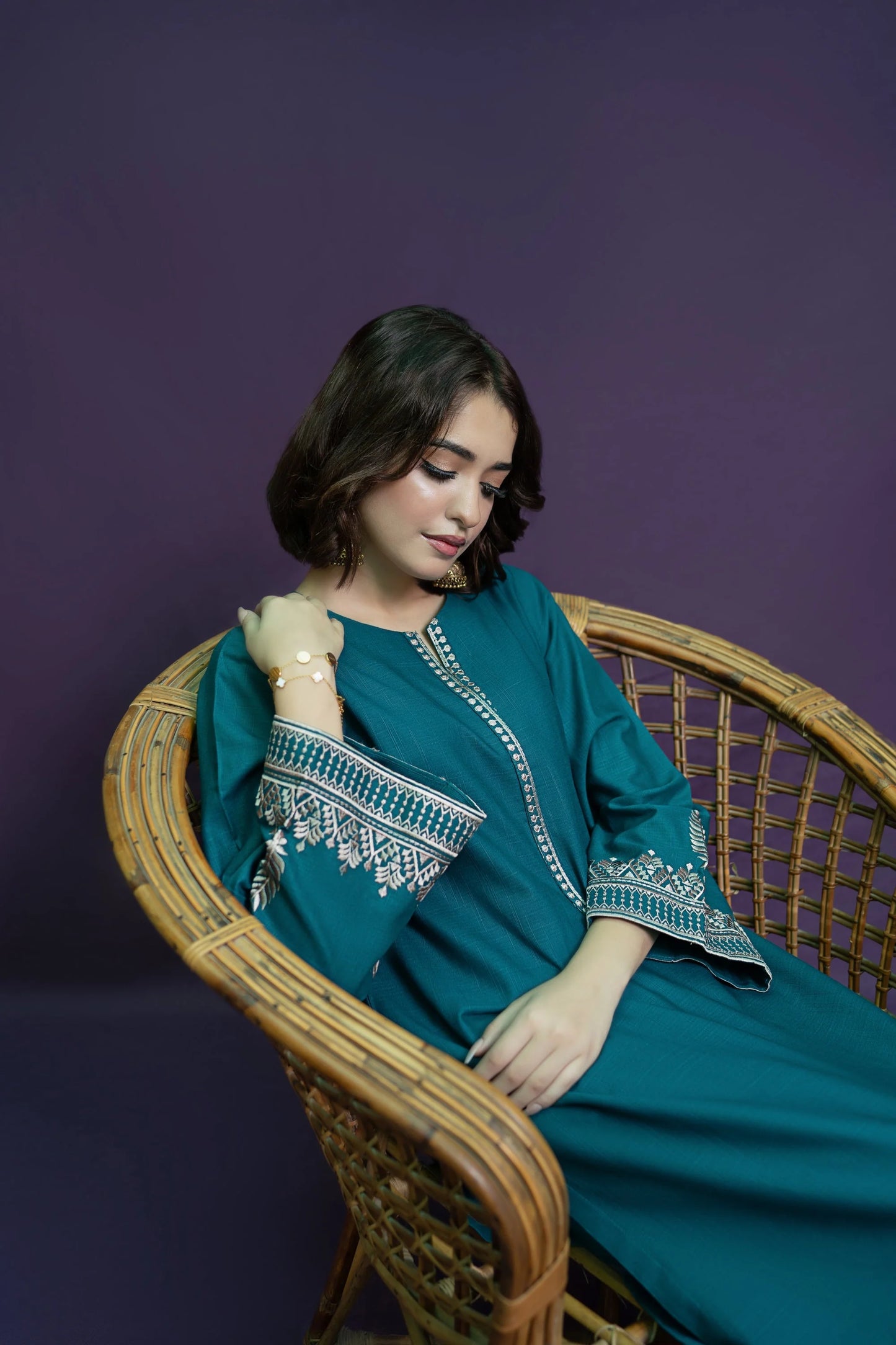 URGE-2PC KHADDAR EMBROIDERED SHIRT WITH KHADDAR EMBROIDERED TROUSER-EP-5415