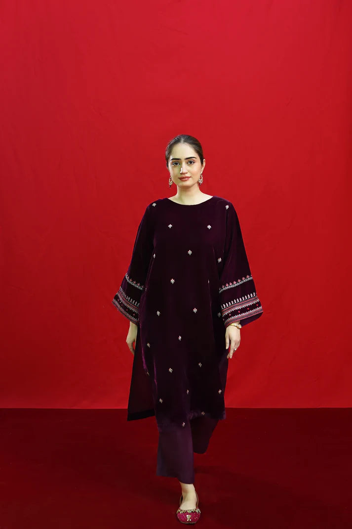 URGE-2PC VELVET EMBROIDERED SHIRT WITH VELEVT EMBROIDERED SLEEVES-EP-D-19-MICROO-9000
