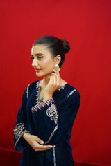 URGE -2PC Velvet Heavy Embroidered Shirt With Velvet Embroidered Sleeves-PK-D23