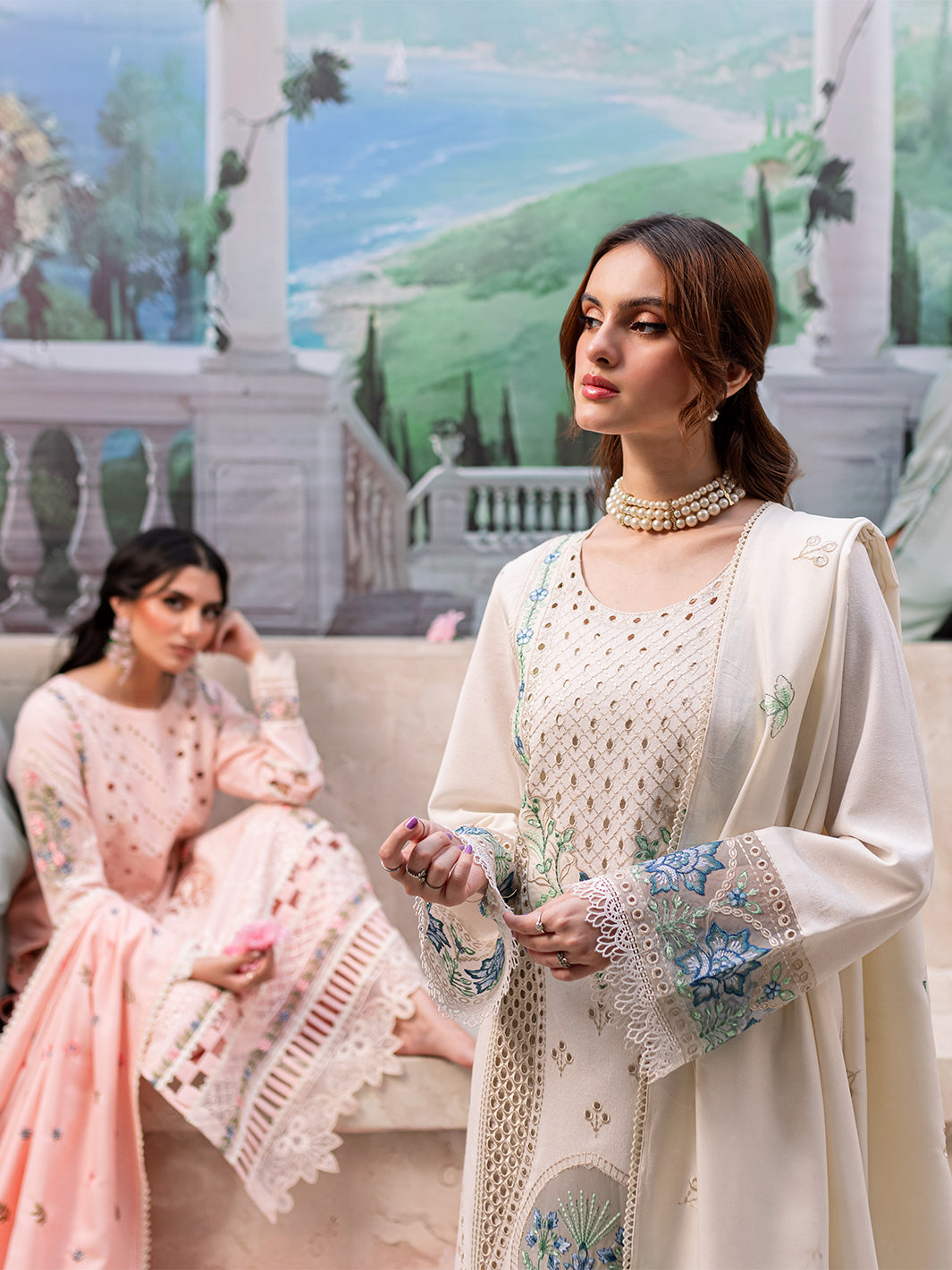 MAHNUR- UNSTITCHED 3PC DHANAK LASER WORK EMBROIDERED SUIT-PK-3650