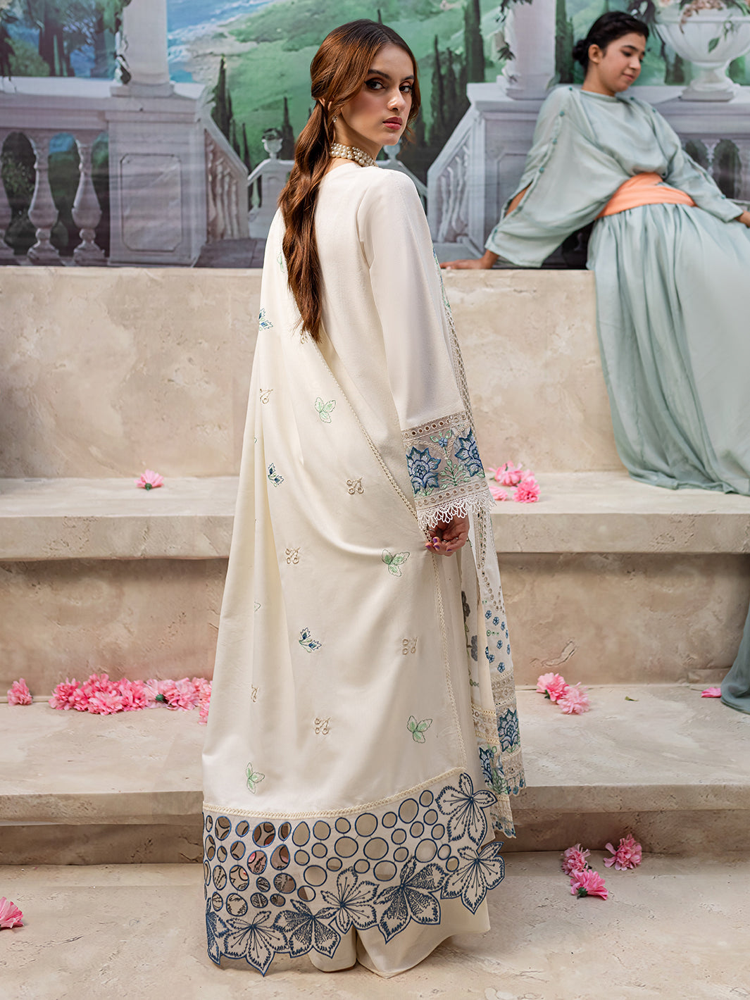 MAHNUR- UNSTITCHED 3PC DHANAK LASER WORK EMBROIDERED SUIT-PK-3650