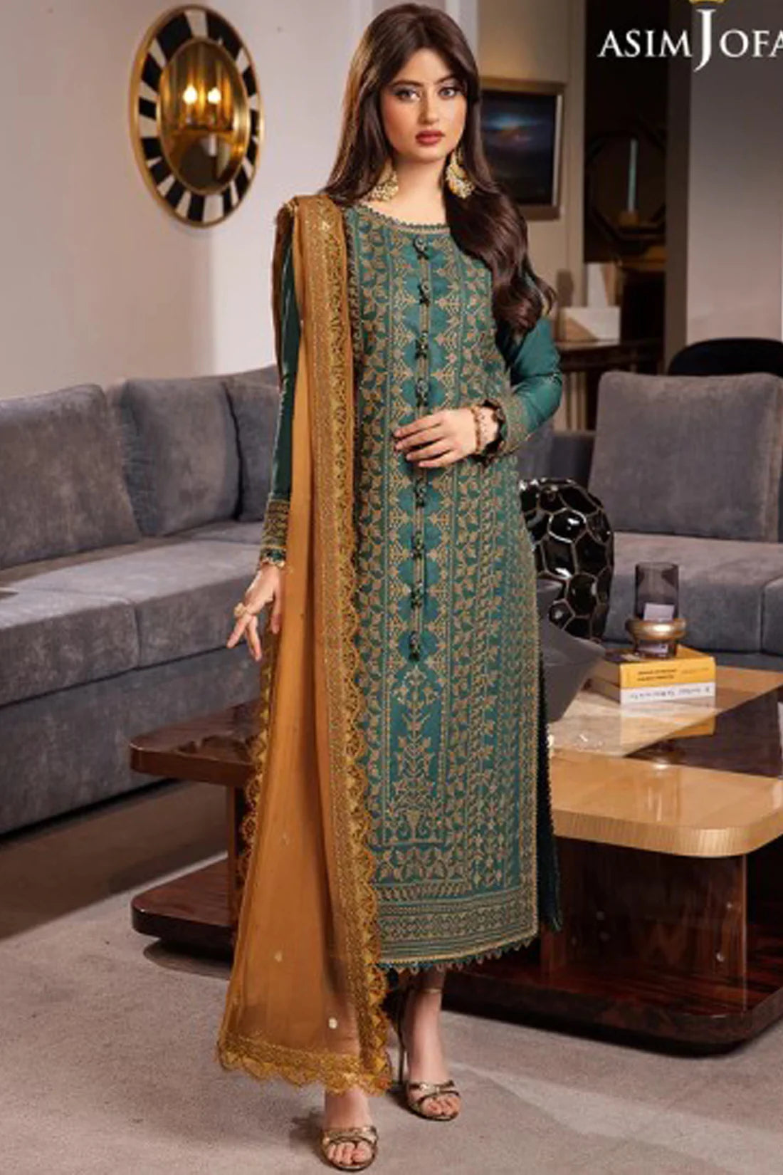 ASIM JOFA-UNSTITCHED 3PC LAWN HEAVY EMBROIDERED SUIT-PK-4547