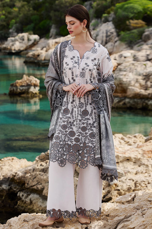 IMAGE-3PC LAWN EMBROIDERED SHIRT WITH CHIFFON PRINT DUPATTA AND EMB TROUSER-PK-5638