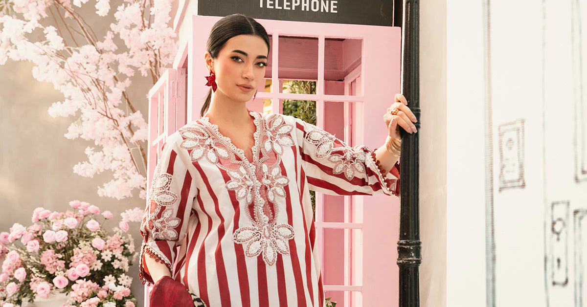 MARIA.B-3PC LAWN EMBROIDERED PRINTED SHIRT WITH CHIFFON PRINT DUPATTA AND PRINT TROUSER-PK-5659
