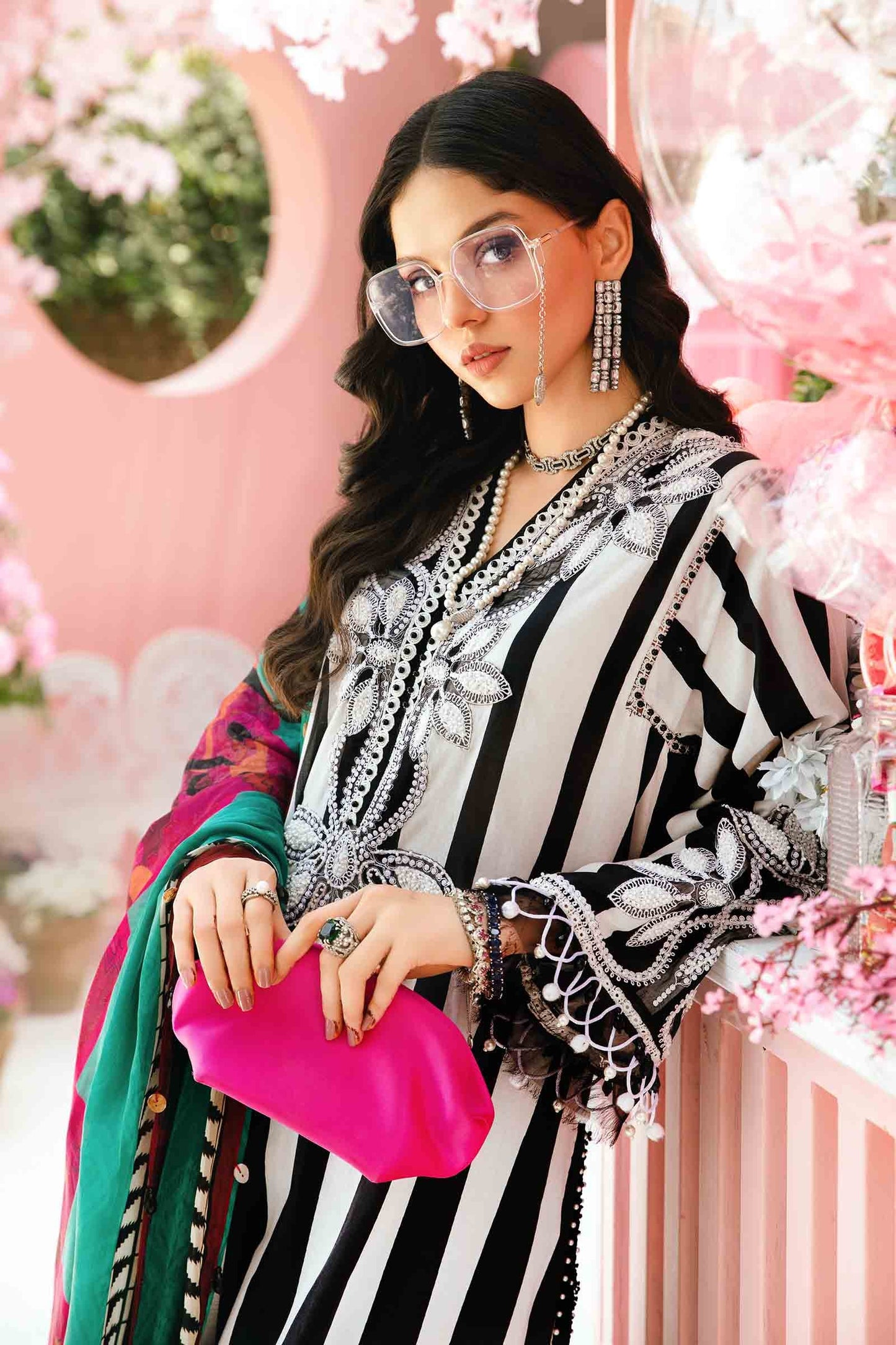 MARIA.B-3PC LAWN EMBROIDERED PRINTED SHIRT WITH CHIFFON PRINT DUPATTA AND PRINT TROUSER-PK-5660