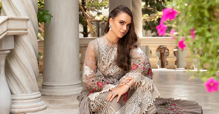 MARIA B- LAWN 3PC CHIKENKARI EMBROIDERED SHIRT WITH ORGANZA EMBROIDERED READY TO WEAR DUPATTA WITH TROUSER -EP-5320