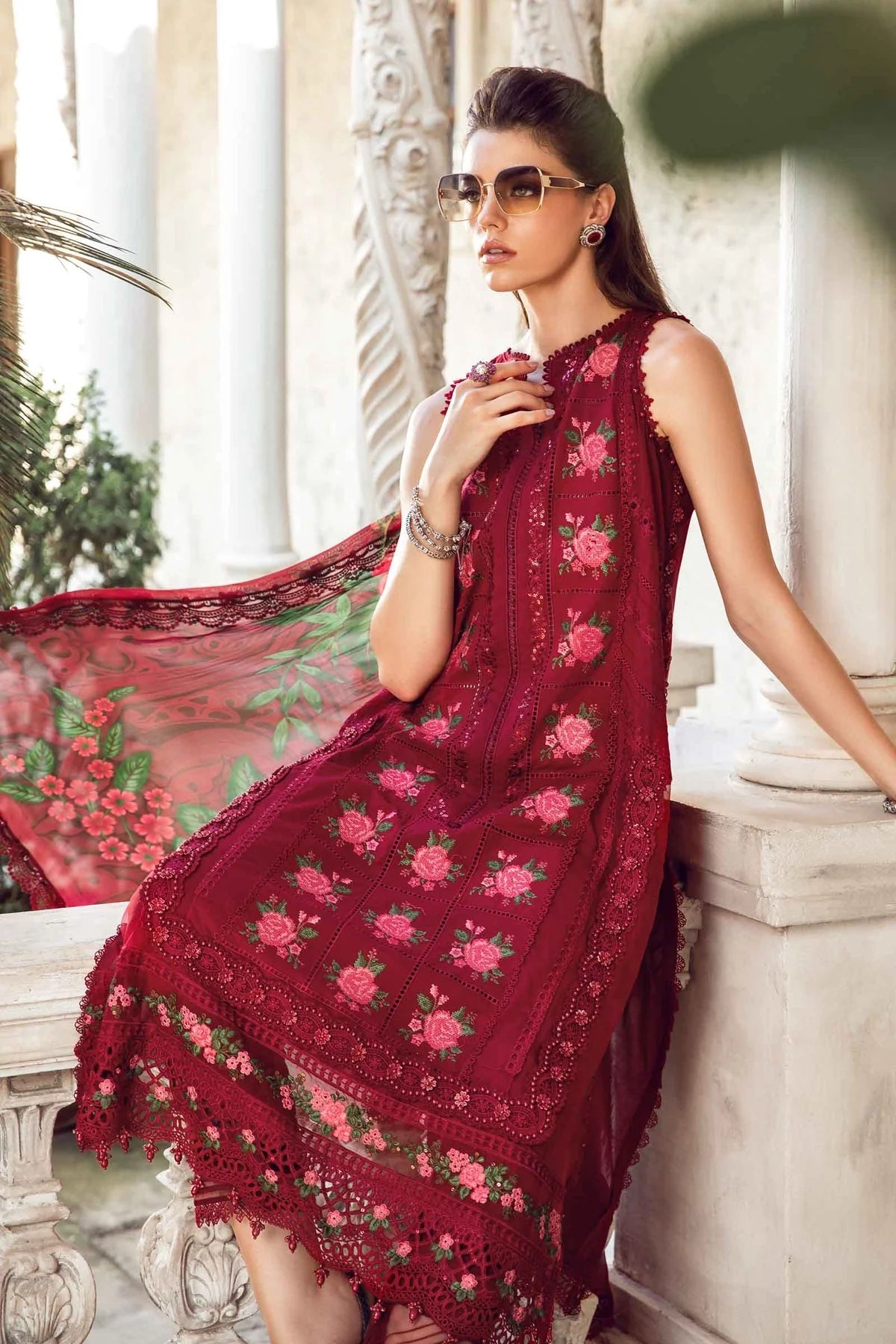 MARIA B- LAWN 3PC EMBROIDERED SHIRT WITH DIAMOND PRINT DUPATTA WITH TROUSER -EP- 5305