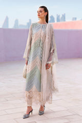 MARIA B-UNSTITCHED 3PC LAWN MULTI SHADES CHIKAN EMBROIDERED SHIRT WITH SELF JACQUARD EMBROIDERED DUPATTA AND TROUSER-PK-4836
