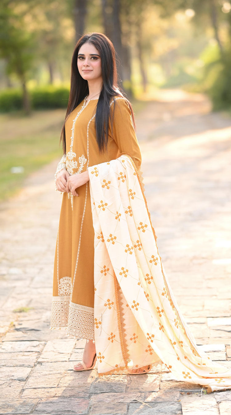 LIBAAS-UNSTITCHED 3PC DHANAK EMBROIDERED SUIT-PK-5811