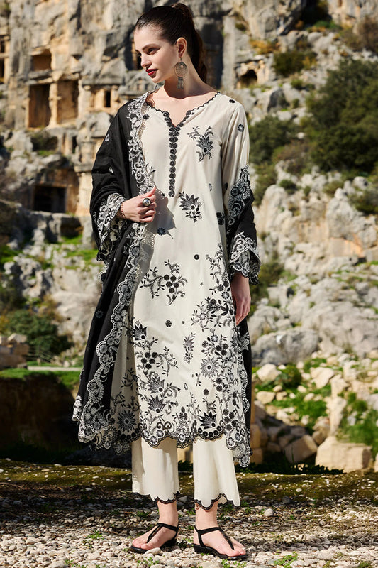 IMAGE-3PC LAWN EMBROIDERED SHIRT WITH CHIFFON EMBROIDERED DUPATTA AND TROUSER-PK-5632