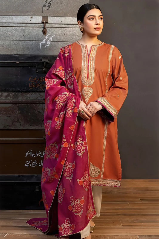 ZARA SHAHJAHAN.3PC LAWN EMBROIDERED SHIRT WITH DIGITAL PRINT DUPATTA AND TROUSER-PK-5567