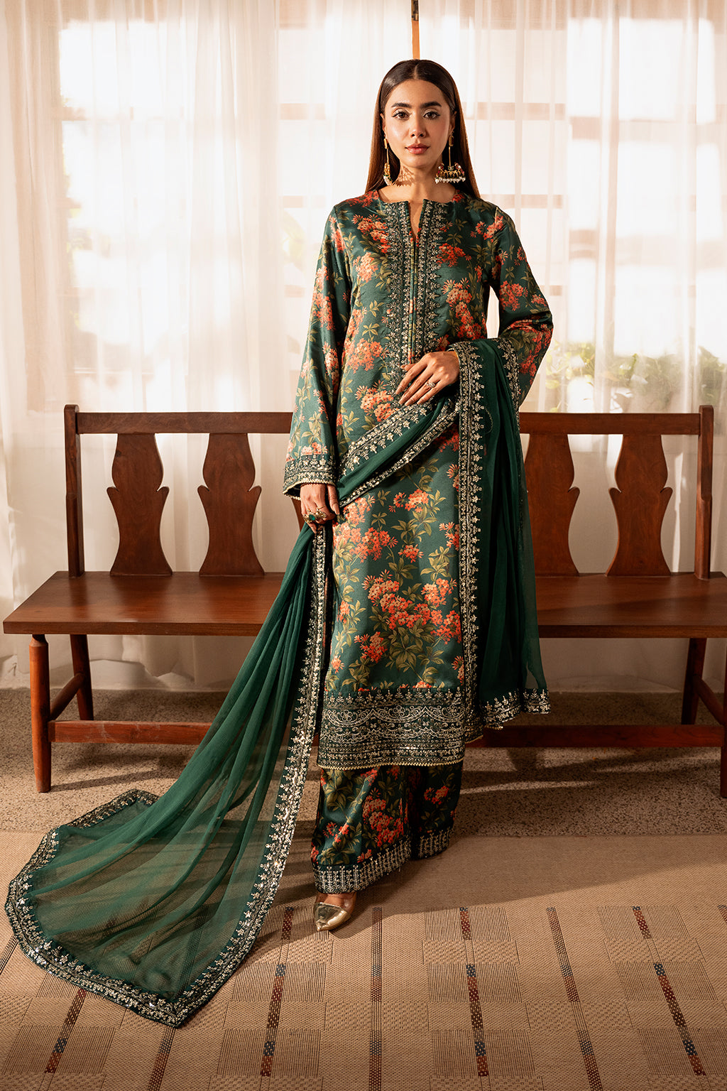 ZAINAB CHOTANI-UNSTITCHED 3PC SHAMOZE SILK PRINTED EMBROIDERED SUIT-PK-1748