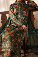 ZAINAB CHOTANI-UNSTITCHED 3PC SHAMOZE SILK PRINTED EMBROIDERED SUIT-PK-1748