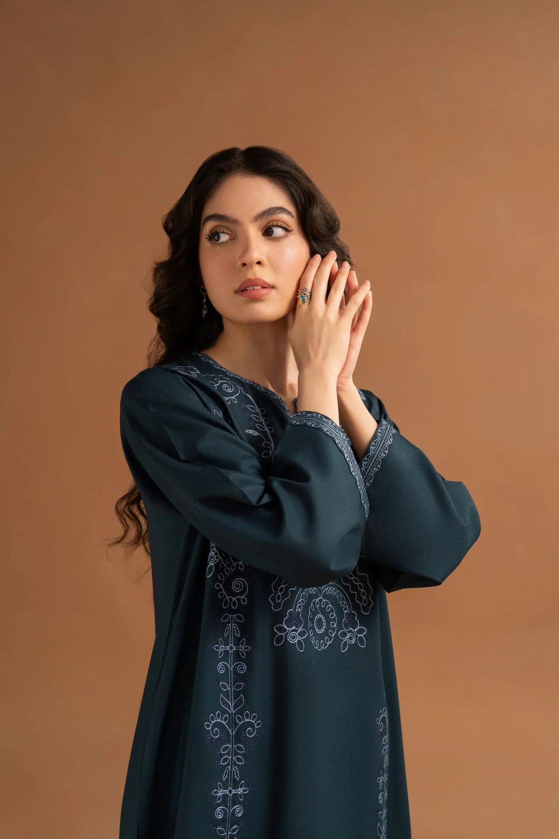 LAZULI-2PC KHADDAR EMBROIDRED SHIRT WITH KHADDAR TROUSER-EP-5490