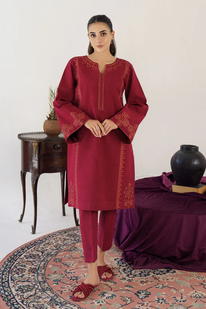 HANA- 3PC KHADAR EMBROIDERED SHIRT WITH ORGANZA EMBROIDRED DUPATTA AND TROUSER-EP-5332