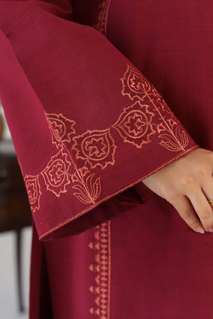 HANA- 3PC KHADAR EMBROIDERED SHIRT WITH ORGANZA EMBROIDRED DUPATTA AND TROUSER-EP-5332