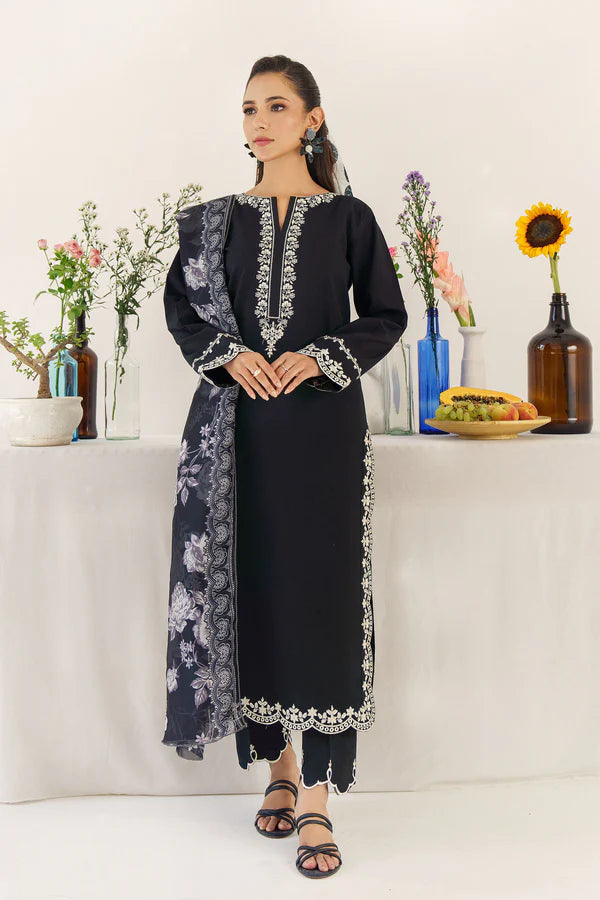 URGE - 3PC DHANAK EMBROIDERED SHIRT WITH  PRINTED SHAWL AND TROUSER-EP-5354