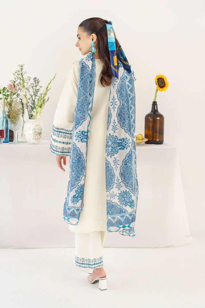 HANA- 3PC KHADAR EMBROIDERED SHIRT WITH COUTURE PRINT SHAWL AND TROUSER-EP-5333