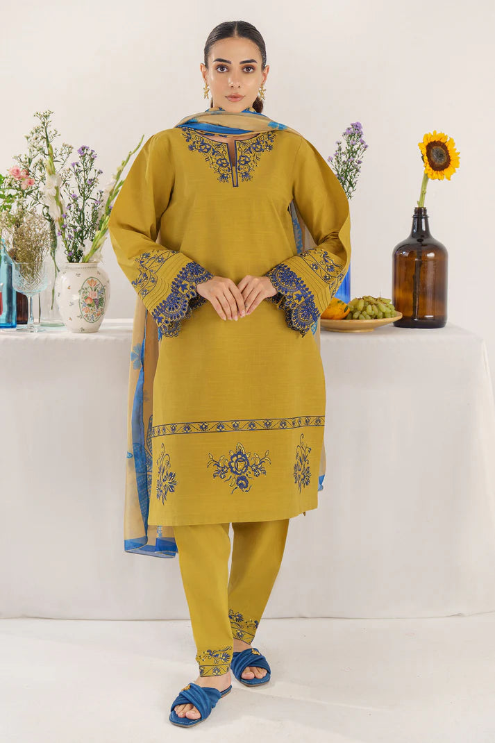 HANA-UNSTITCHED 3PC KHADDAR EMBROIDERED SUIT-PK-4149