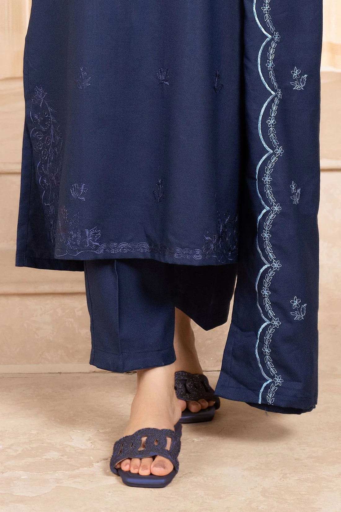 LAZULI-3PC EMBROIDERED SHIRT WITH DHANAK EMBROIDERED SHAWL & TROUSER-EP-5451