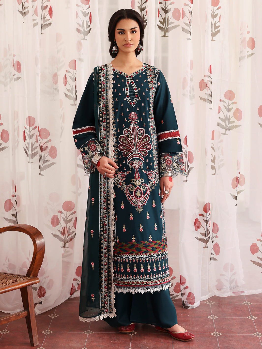 MAHNUR-UNSTITCHED 3PC LAWN LASERWORK EMBROIDERED SUIT-PK-4689