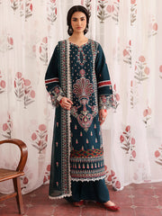 MAHNUR-UNSTITCHED 3PC LAWN LASERWORK EMBROIDERED SUIT-PK-4689