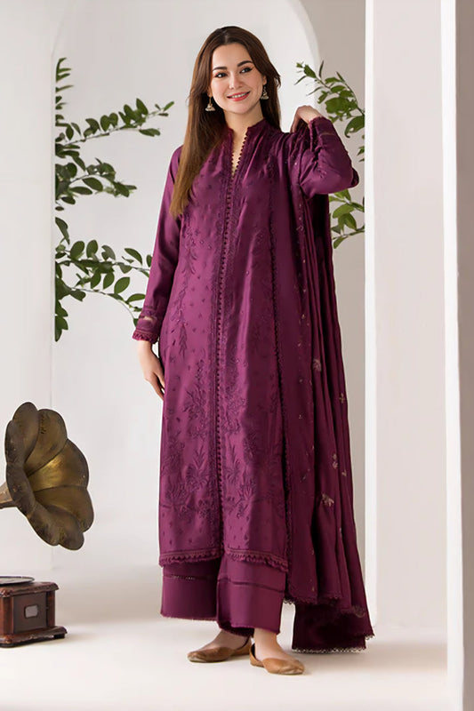 SOBIA NAZIR - 3PC DHANAK EMBROIDERED SHIRT WITH DHANAK EMBROIDERED SHAWL AND TROUSE-PK-5535