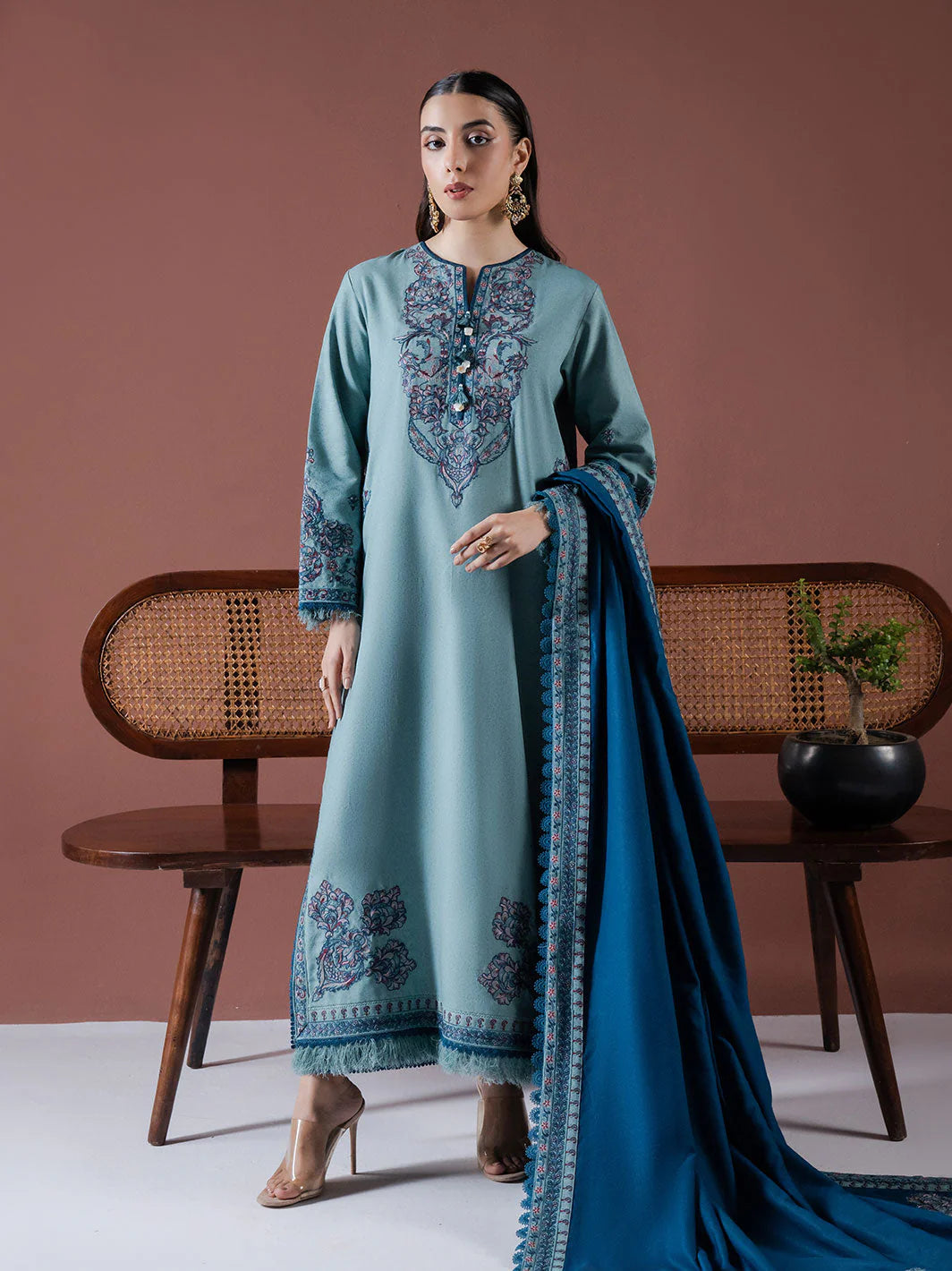 ASIM JOFA- UNSTITCHED 3PC DHANAK EMBROIDERED SUIT-PK-5767