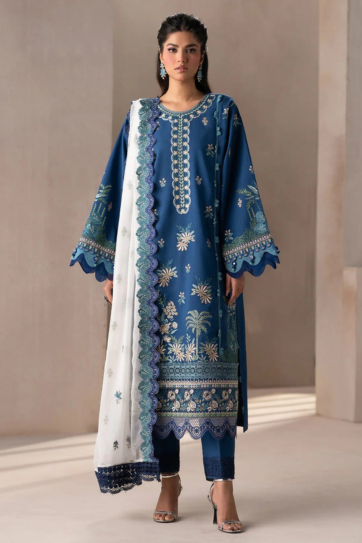 ETHNC-UNSTITCHED 3PC DHANAK HEAVY EMBROIDERED SUIT-PK-5803