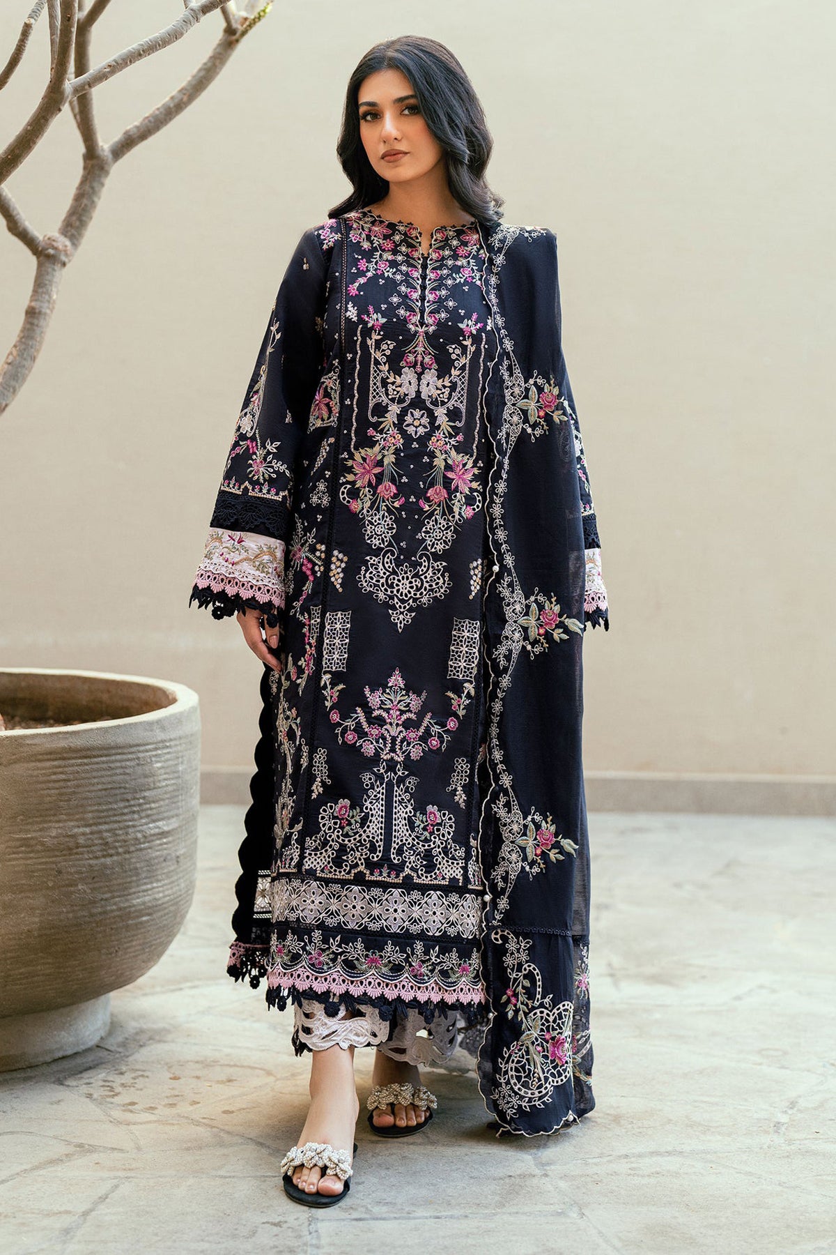 FLORENT-UNSTITCHED 3PC LAWN EMBROIDERED SUIT-PK-4826