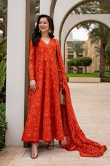 FAIZA SAQLAIN-UNSTITCHED 3PC LAWN EMBROIDERED FROCK-PK-4866