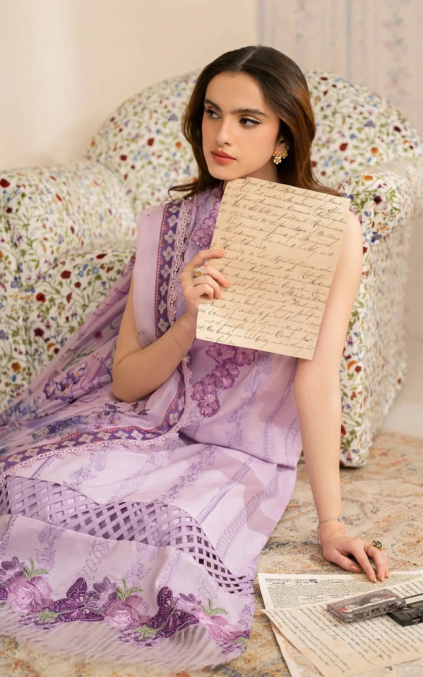 ASIFA NABEEL-3PC LAWN EMBROIDERED SHIRT WITH MONARK PRINTED DUPATTA AND TROUSER-PK-5647