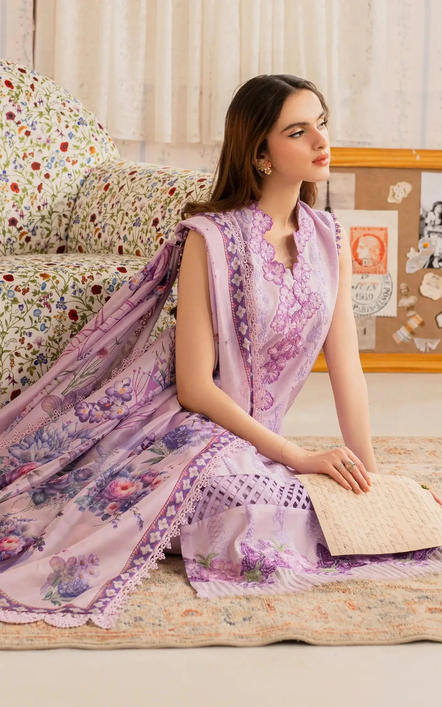 ASIFA NABEEL-3PC LAWN EMBROIDERED SHIRT WITH MONARK PRINTED DUPATTA AND TROUSER-PK-5647