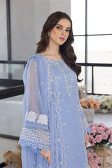 AZURE-3PC ORGANZA HEAVY EMBROIDERED SHIRT WITH ORGANZA EMBROIDERED DUPATTA AND LAWN EMB TROUSER-PK-2618