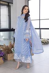 AZURE-3PC ORGANZA HEAVY EMBROIDERED SHIRT WITH ORGANZA EMBROIDERED DUPATTA AND LAWN EMB TROUSER-PK-2618