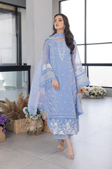 AZURE-3PC ORGANZA HEAVY EMBROIDERED SHIRT WITH ORGANZA EMBROIDERED DUPATTA AND LAWN EMB TROUSER-PK-2618