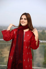 ELAAN-3PC KHADDAR CUTWORK EMBROIDERED SHIRT WITH KASHMIRI JACQUARD WOOL SHAWL-EP-5525