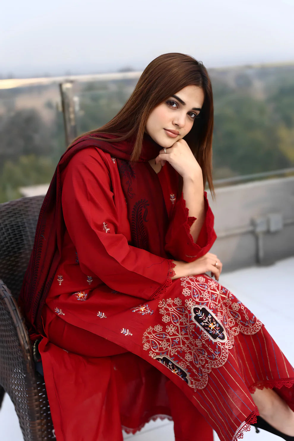 ELAAN-3PC KHADDAR CUTWORK EMBROIDERED SHIRT WITH KASHMIRI JACQUARD WOOL SHAWL-EP-5525