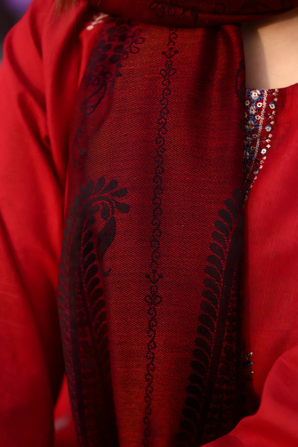 ELAAN-3PC KHADDAR CUTWORK EMBROIDERED SHIRT WITH KASHMIRI JACQUARD WOOL SHAWL-EP-5525